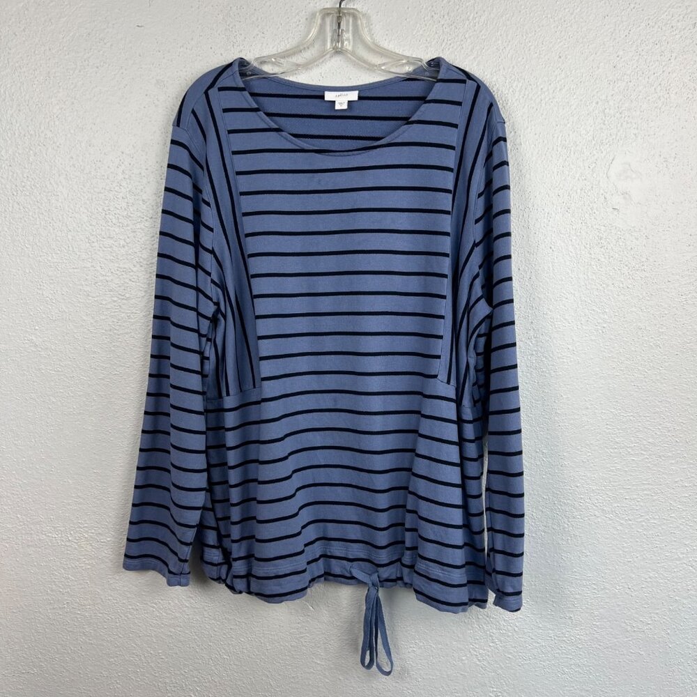J Jill Fit Women's Blue Striped Long Sleeve Drawstring Hem Shirt Size XL